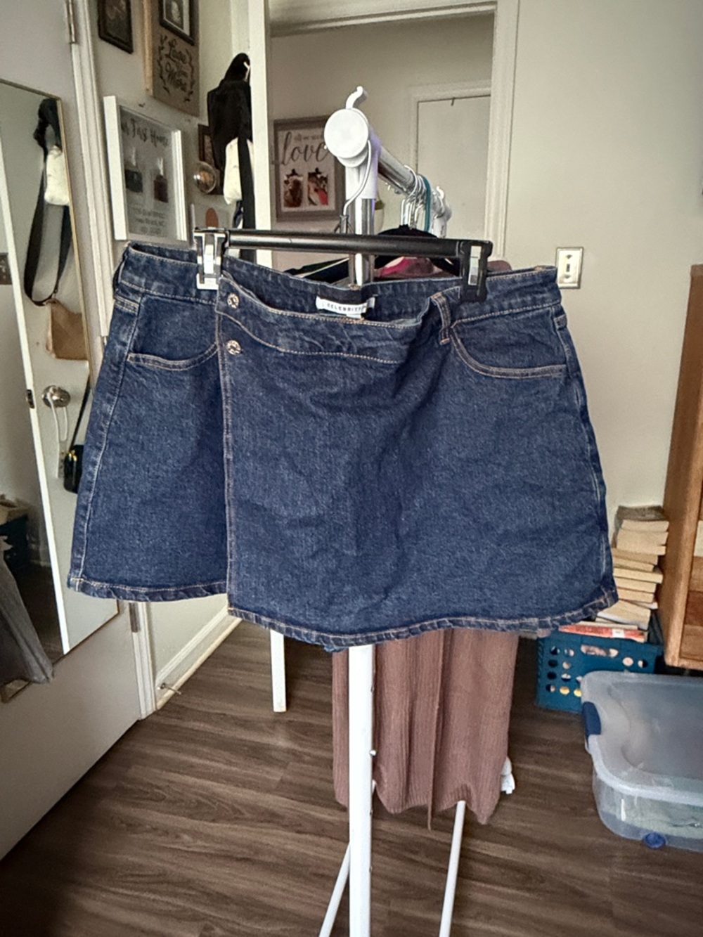 Celebrity Pink Indigo Denim Mini Skort with button front